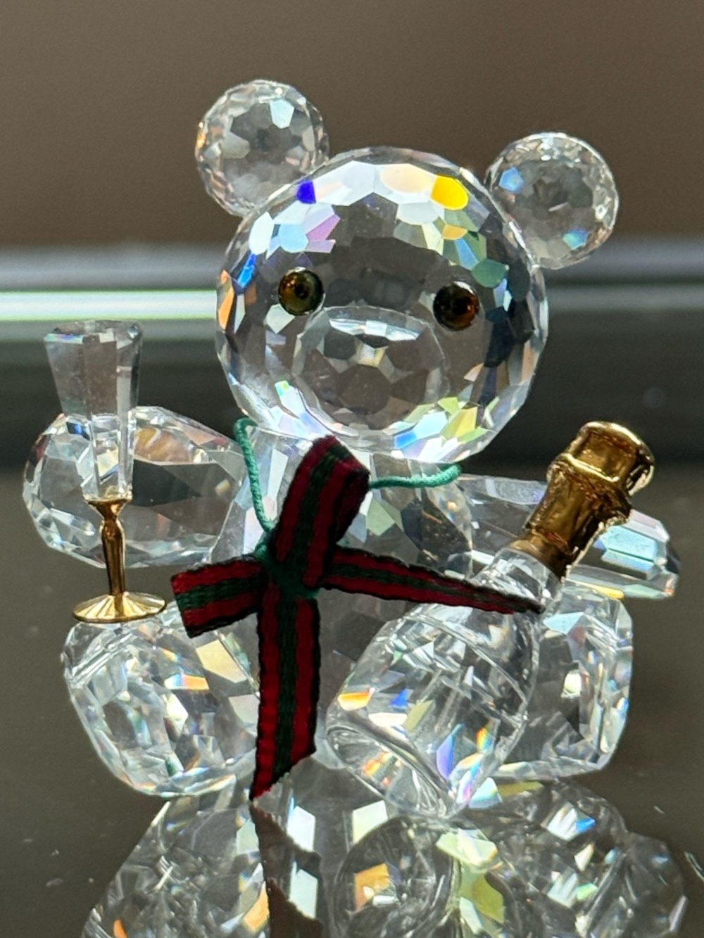 Swarovski Crystal Holiday Teddy Bear Champagne Figurine Vintage